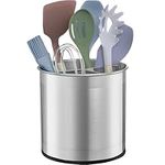Stainless Steel Kitchen Utensil Holder - Extra Large Rotating Utensil Organizer with Stable Base and Removable Divider