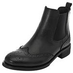 rismart Women's Brogue Wingtip Ankle High Slip on Comfort Genuine Leather Chelsea Boots SN02052(black1,uk6)