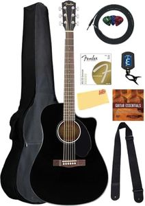 Fender CD-60SCE Solid Top Dreadnought Acoustic-Electric Guitar - Black Bundle with Gig Bag, Cable, Tuner, Strap, Strings, Picks, Austin Bazaar Instructional DVD, and Polishing Cloth