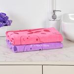 JBG HOME STORE Combo of Kids Bath Towel for Girls Boys -Premium Microfiber Quick Drying Towels for Unisex Kids - Cartoon Print Wash Dry Cloth Towel for Babies Toddlers, 60 x 120 CM, Pink & Purple