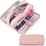 CICIMELON Pencil Case Large Capacity Pencil Pouch 3 Compartments Pencil Bag Gift for Students Girls Adults Women (Pink)