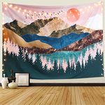 Dremisland Sunset Tapestry Japanese Aesthetic Mountain Forest Tapestry Wall Hanging Psychedelic Art Nature Landscape Tapestry Wall Art Decorations for Living Room Bedroom