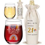 LEJIAJINW 21st Birthday Gifts for Her - Happy 21st Birthday Decorations for Women - 21 Year Old Birthday 21st Bday Gifts Ideas for Her, Daughter, Sister, Friends - Wine Glasses Set Gifts for Women