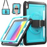 Timecity Case Fit iPad 10th Generation 10.9 '', Full Body Protective Slim Case with Built-in Screen Protector 360 Rotating Stand Hand Strap Easy Carry& Pencil Holder for iPad 10th Gen 2022 - Sky Blue