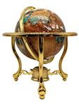 14" Tall Amber Pearl Gold Stand Gem Gemstone World Map Globe Globes Maps