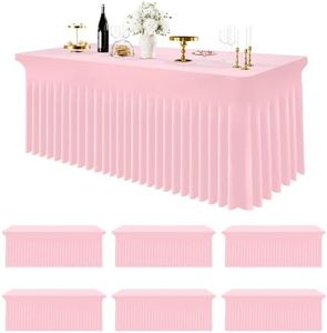 Smiry Spandex Tablecloth 6 Pack, Elastic Fitted Stretch Tablecloth for 8FT Rectangle Tables, Waterproof Washable Table Cover Skirt for Wedding, Banquet & Parties (Pink, 96Lx30Wx30H Inch)