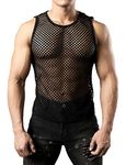 JOGAL Men's Mesh Fishnet Fitted Muscle Top XX-Large Black UK-WG01