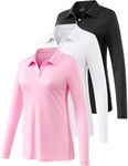 Ullnoy Lightweight Golf Shirts for Women Moisture Wicking Long Sleeve Polo Shirt Women Quick Dry Activewear Golf Tops Black/White/Pink M 3 Pack