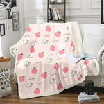 Fruits Pattern Girly Throw Blanket Pink Peach Fleece Blanket Kawaii Lovely 40"x50" Size Fuzzy Blanket For Kids Children Boys Girls Teens, Peach Kawaii Printed Sherpa Blanket Decorative Sofa Couch