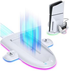ECHZOVE PS5 Slim Cooling Station with RGB Lights – High-Speed Cooling Fan & PS5 Controller Charging Dock, DualSense Charger Stand for PlayStation 5 Slim Console, Space-Saving Cooling Stand