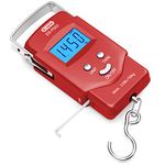 Fish Scale, Dr.meter 110lb/50kg Backlit LCD Display Digital Scale with Built-in Measuring Tape - Electronic Fishing Postal Hanging Hook Scale with 2 AAA Batteries, Pocket Size