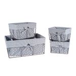 DII Home Traditions Vintage Metal Chicken Wire Storage Basket with Removable Fabric Liner, Set of 5 Mixed Nesting Sizes, Ticking White & Black Denim Striped