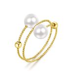 LOOYUUPEE White Pearl Ring for Women, Minimalist Open Rings Adjustable Crystal Pearls Jewelry Anniversary Gifts for Her, Double Laps Ring(14K Gold Filled)