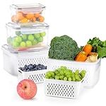 Funtopia Fresh Food Storage Containers with Lids 4 Pack(4.15L+3.15L+1.7L+0.8L), Fruit Storage Containers for Fridge & Drain Basket, Kitchen Fruit Vegetable Container Storage for Refrigerator