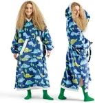 Bedsure Oversized Wearable Blanket Hoodie for Women, Long Printed Hooded Blanket Sweatshirt with Big Pocket as Gifts for Girl, Dinosaur, Royal Blue