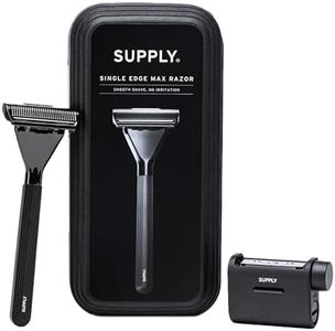 SUPPLY Single Edge Max Razor for Men – Premium Metal Single-Blade Safety Razor with Pivoting Head for Fewer Cuts and Irritation – Includes 8 Blades & Magnetic Reload System – Jet Black