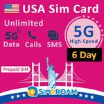 USA Prepaid SIM Card | Unlimited 5G/4G LTE High-speed Internet Data in US (Hawaii included) | Unlimited Calls and Texts (SMS) in United States | Refillable! (6 Days)