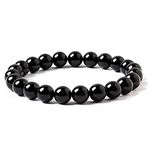 Black Tourmaline Bracelets Crystals Gemstones Natural Stone Beads Gem Semi Stretch Bracelet Black Lava Stone Beads Bracelets for Men Women Girls Jewelry (Black)