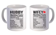 Hubby/Wifey Nutrition Facts - Funny Mug Set for Marriage Anniversary - 11 oz Coffee Mug Set