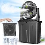 Ausic 9L Bucket Portable Misting Fan for Outdoors Patios, 20000mAh Rechargeable Battery Operated Camping Fan, 3 Strong Winds, 3 Large Spray Outlets, for Fishing/Travel/Garden Party/Golf/Tent/Office