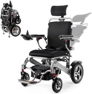 Electric Wheelchair for Adults Foldable Power Motorized Wheelchair Reclining Backrest All Terrain Electric Wheelchair for Seniors Portable Airline Approved XXL (Silver)