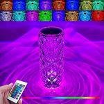 Gutsyluv Crystal Diamond Table Lamp,16 Color Changing RGB Touch Control Bedside Lamp,USB Romantic Rose Acrylic 3D Night Light with Remote for Mother's Day Valentines Wedding Decoration