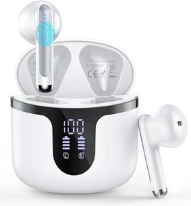Auriculares Bluetooth, Auriculares inalámbricos Bluetooth 5.3 In Ear con ENC Micrófono con cancelación de ruido, 42H de Reproducción y pantalla LED, impermeables IP7, para iOS y Android, Blanco