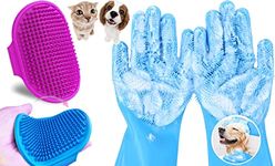 Style Keepers Pack of 2 Silcone Dog Grooming Brush & Pair of Gloves For Pet Massage Pet Shampoo Bath Brush Soothing Massage Rubber Dog Bath Brush For Pet Puppy Dogs Cat Rabbit Horse