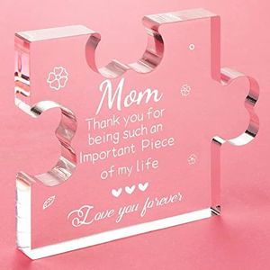 Funnli Gifts for Mom, Mom Birthday Gifts Acrylic Puzzle Plaque - Birthday Gifts for Mom 3.35 x 2.76 Inch Desk Decorations - Christmas Anniversary Mothers Day Card Gifts for Mom from Daughter Son