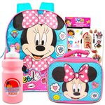 Disney Minnie Mouse Backpack with Lunch Box for Girls - 5 Pc Bundle with Large 16" Minnie Mouse Bag, Insulated Lunch Bag, Stickers, and More (Minnie School Supplies)