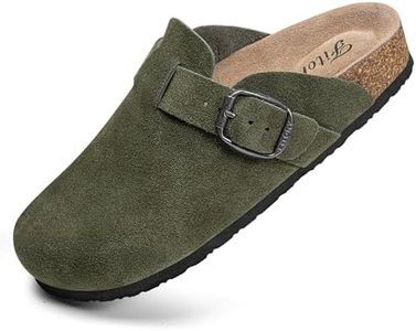 FITORY Womens Clogs Slip-on Potato Shoes Leather Mules with Suede Cork Footbed Green Size 11