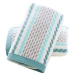 Pidada Hand Towels Set of 2 Striped Pattern 100% Cotton Soft Absorbent Decorative Towel for Bathroom 13.4 x 29.5 Inch (Green)