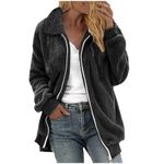 Winter Coats for Women 2024 Trendy Fleece Jacket Long Sleeve Faux Fur Coat Fuzzy Sherpa Jackets Zip Lapel Pocket Outwear Black