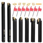 Fachmach Lathe Turning Tool Kit 12mm Shank 7 Pcs Metal Lathe Tool Holder Set for Turning Grooving Threading Boring with 7 Pcs Carbide Inserts Turning Inserts Carbide Turning Tool (12mm, 7INSERTS)