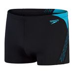 Speedo Men's Hyperboom Splice Aquashort Swimming Trunks| Quick Drying | Training | Fitness | Chlorine Resistant , Black/Bolt, 36