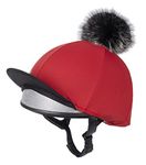 LeMieux Pom Pom Horse Riding Hat Silk in Chilli with 4 Way Stretch Fabric Coordinates with Base Layers & Saddle Pads - Equestrian Headgear - One Size