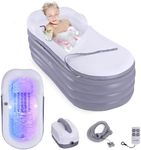 SereneLife Inflatable Bathtub with Bubble Massage Mat, Comes with a Matching Inflatable Pillow, Cup Holder & Remote Control for LED Lighting and Bubble Mat, Featured with Backrest and Armrests Support