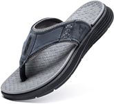 Quickshark Mens Flip Flops Leather Thong Sandals Arch Support Beach Slippers, 5-grey, 10