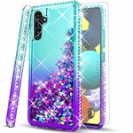 STARSHOP Galaxy A13 5G Case, Samsung A13 5G Case, with [Tempered Glass Screen Protector Included] Liquid Bling Sparkle Floating Glitter Quicksand Phone Case Girls Women Cute - Aqua/Purple