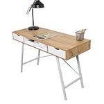 DlandHome 47 Inches Home Desk with 2-Drawers, Modern Office Computer Desk Workstation, Writing Desk with Spacious Desktop, Bedroom Dresser Table