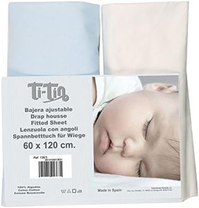 Ti TIN | Pack de 2 Sábanas Bajeras para Cuna o Maxicuna | 100% Algodón | Sábanas Bajeras Ajustables con Elásticos para Bebé | Pack 2 Unidades | Blanco y Azul Celeste | 60 x 120 cm