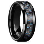 King Will GENTLEMAN Mens 8mm Tungsten Ring Black and Blue Carbon Fiber Inlay High Polish Wedding Band Ring 12