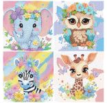 4 Pack Diamond Painting Kits for Kids-Animal 5D Diamond Art Kits for Kids,Elephant Giraffe Owl Zebra Gem Painting Easy Kits,Full Drill Crafts Sets for Girls,Boys,Children Ages 6-7-8-9-12(6x6inch)