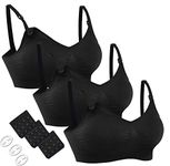 HOFISH Full Bust Maternity Seamless Wireless Nursing Bra 3 Pack Black, Large