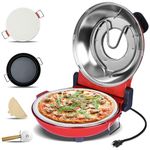 Upgrade Davivy 12" Indoor Electric Pizza Oven with Timer & Stone & Grill Pan, Countertop Pizza Oven Heats up to 800˚F, Portable Pizza Oven Cooker Above Counter, Electric Indoor Pizza Cooker -Red