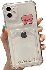 Casechics Compatible with iPhone Case,Cute Kawaii Cartoon Bunny Bear Clear Credit Card Slot Holder Wallet Transparent Corner Protection Soft Shockproof Cover Phone Case (Bear,iPhone 13 Pro Max)