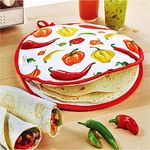 DOKKIA Tortilla Warmer Taco Pouch 12 Inch Insulated Cloth - Microwave Use Fabric Bag to Keep Food Warm (Carnival Fiesta Themed Chili Pepper Party)