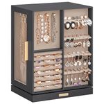 SONGMICS Jewellery Box 360° Rotating, Jewellery Organiser with 5 Drawers, Jewellery Display Case, Glass Window, Spacious, Vertical Jewellery Storage, Open Design, Great Gift, Slate Grey JBC170G01