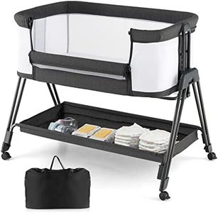 COSTWAY Lettino per Neonati, Culla Portatile Pieghevole con Ripiano Portaoggetti, 7 Altezze Regolabili, Materasso e Borsa per Trasporto (Grigio Scuro)