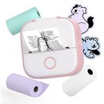 Phomemo T02 Sticker Printer- Inkeless Printer Mini Printer Sticker Maker Bluetooth Thermal Pocket Printer for Study Notes, Stickers, Photos, DIY Printing, with 3 Rolls Paper, Pink